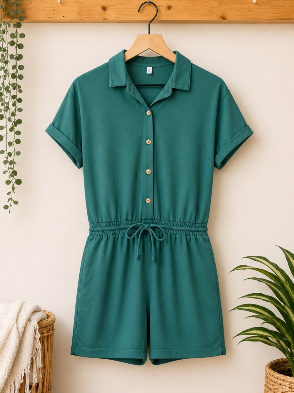 Wishlist Apparel Teal Collared Short Sleeve Romper (289)